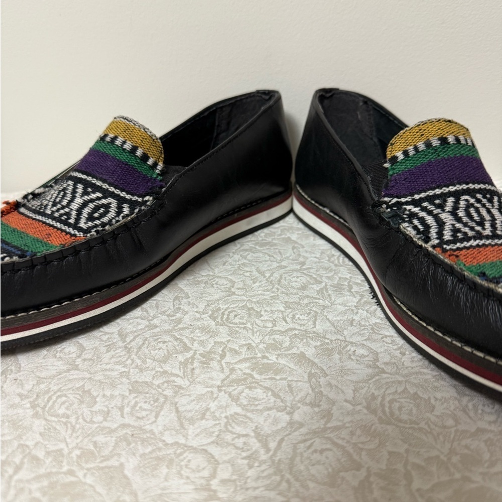 NWT Roper Ladies Jacolin Leather/Serape Shoes Black Country Western Loafers 7.5 - Picture 5 of 14